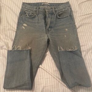 GRLFRND Karolinas color: without love Faded Blue Distressed Cropped Jeans